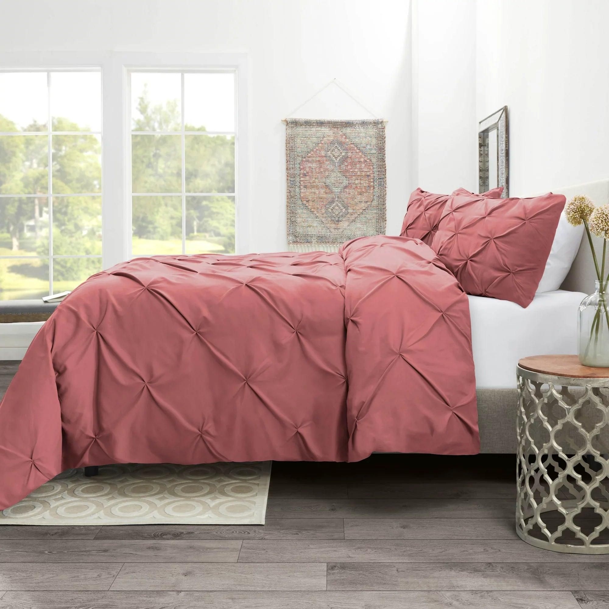 Luxury Satin Pintuck Duvet Cover Set - Mauve