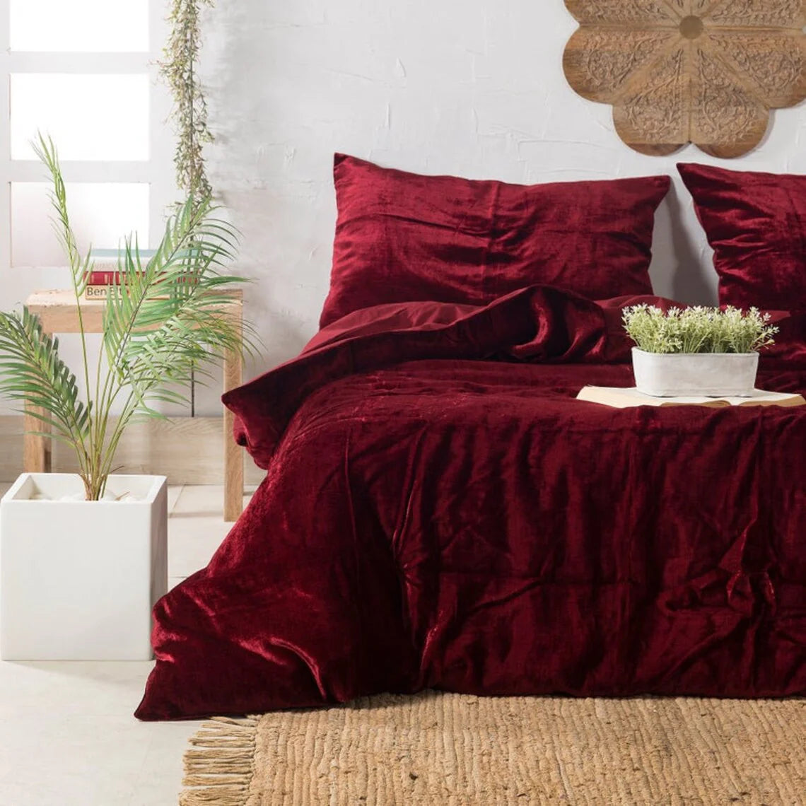 Luxury Velvet Duvet Cover Set - Maroon