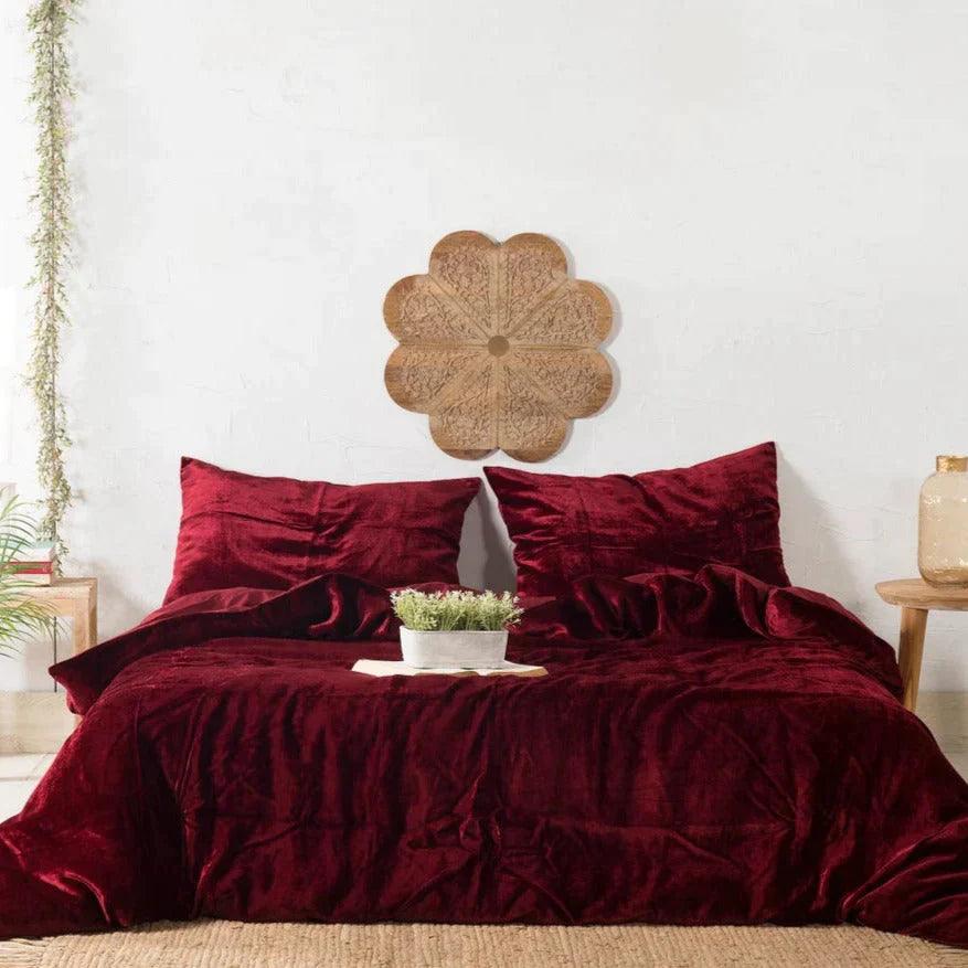 Luxury Velvet Duvet Cover Set - Maroon