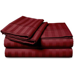 Luxury Egyptian Cotton Satin Stripe Duvet Cover Sets Burgundy