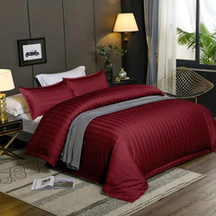 Luxury Egyptian Cotton Satin Stripe Duvet Cover Sets Burgundy