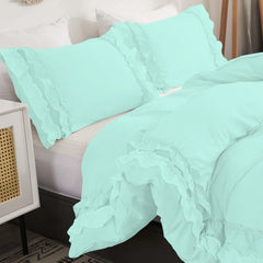 Luxury Cotton Frilled Duvet Set -Mint