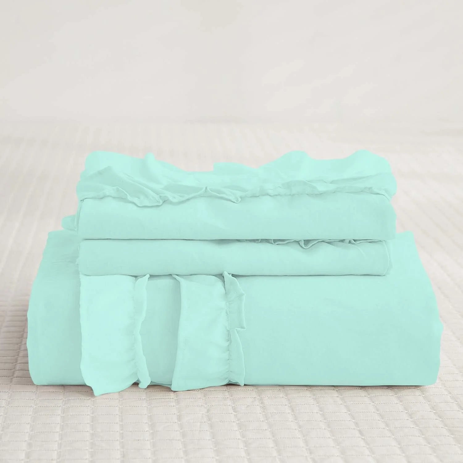 Luxury Cotton Frilled Duvet Set -Mint