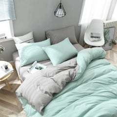 Plain Dyed Reversible Cotton Duvet Cover Set - Mint Green & Grey