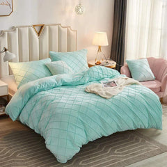 Luxury Velvet Pinch Pleats Duvet Cover Set - Mint Green