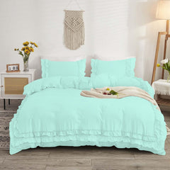 Luxury Cotton Frilled Duvet Set -Mint