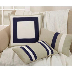 Mono Beige And Navy Jute Cushion Covers - Pack Of 3