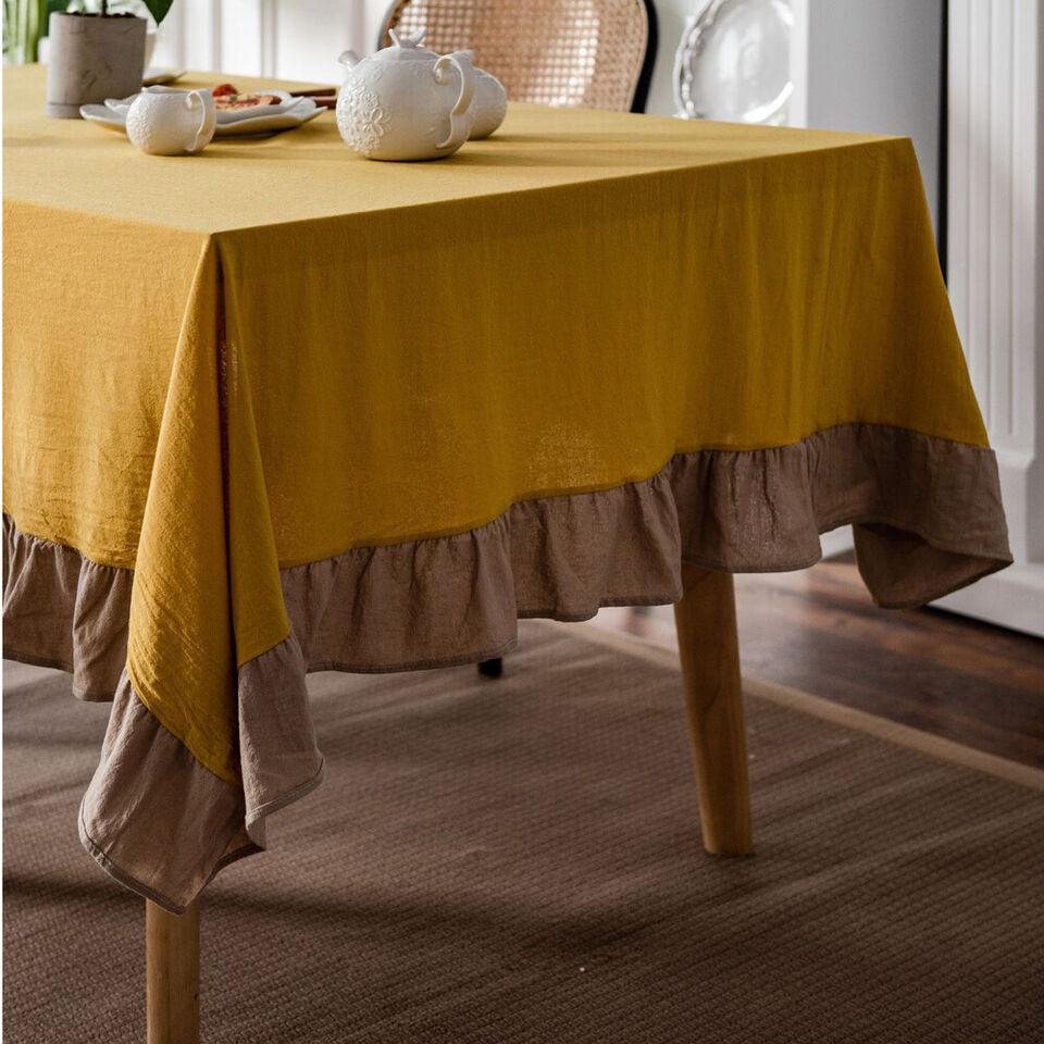 Flounce Stitching Cotton Table Covers-Yellow