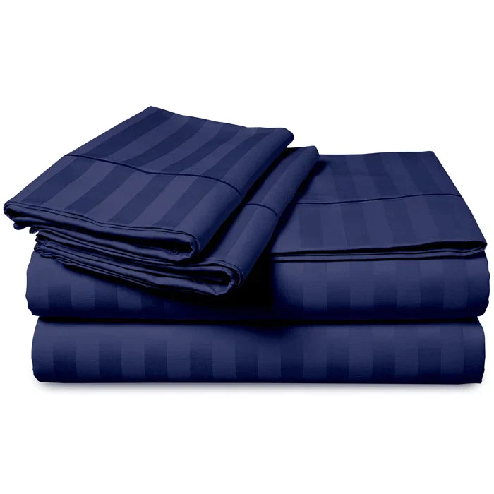 Cotton Satin Stripe Duvet Cover Sets Navy Blue