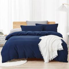 Plain Dyed Duvet Cover Set-Navy Blue