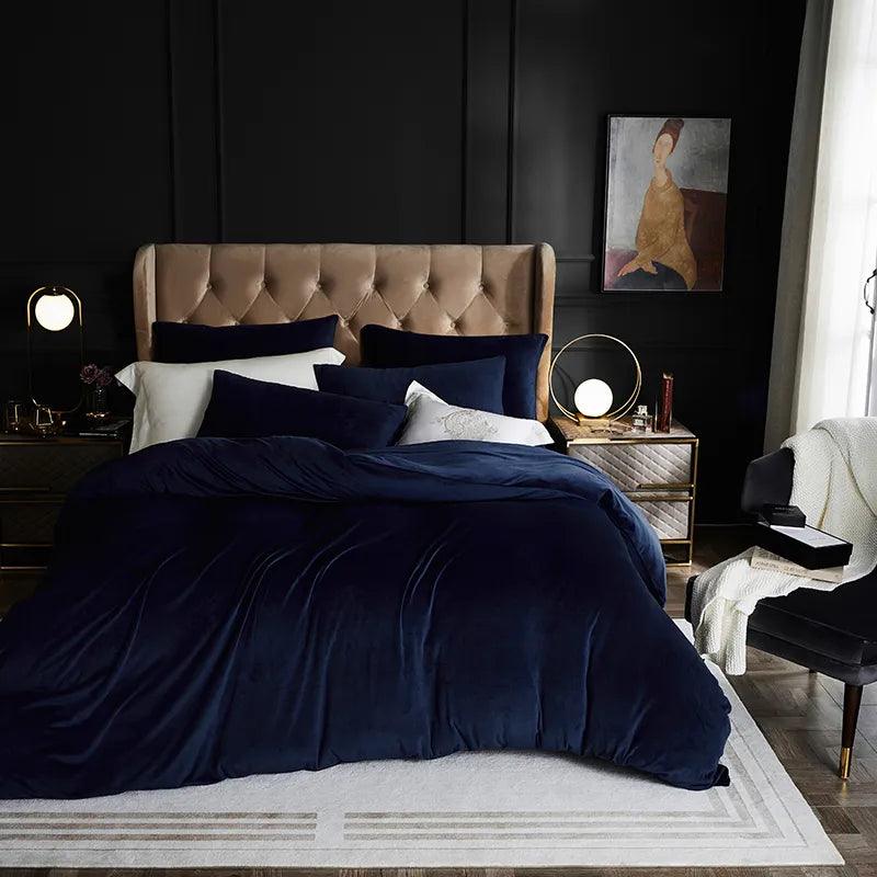 Luxury Velvet Duvet Cover Set - Navy Blue