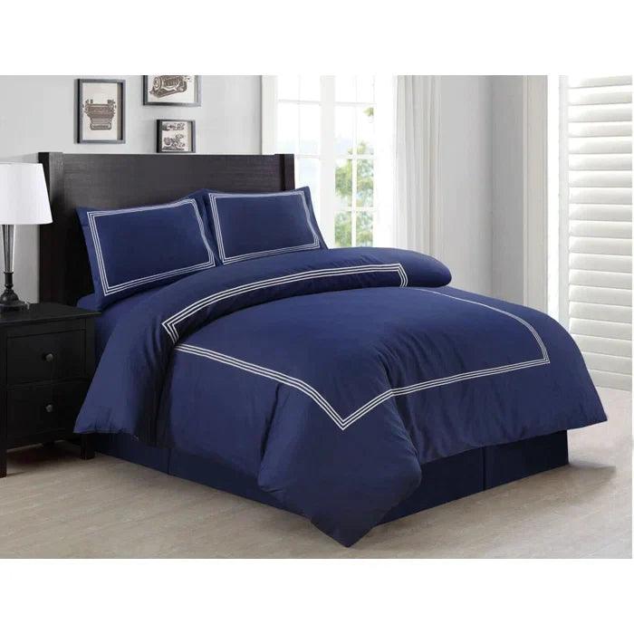 Embroidered Luxury Duvet Set-Navy With White Baratta Stitch