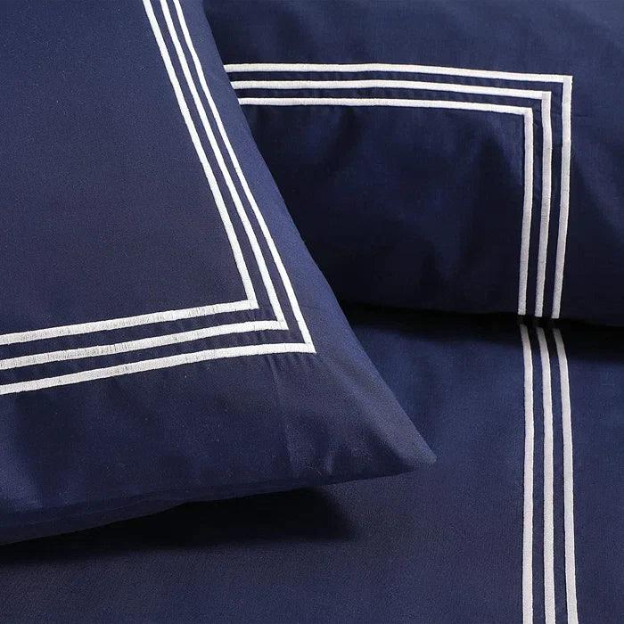 Embroidered Luxury Duvet Set-Navy With White Baratta Stitch