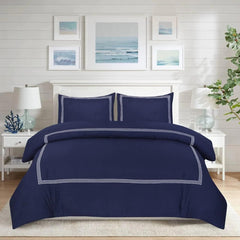 Embroidered Luxury Duvet Set-Navy With White Baratta Stitch