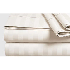 Luxury Strip Satin Bed Sheet Set - Off White