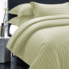 Cotton Satin Stripe Duvet Cover Sets Off White