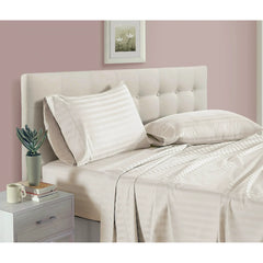 Luxury Strip Satin Bed Sheet Set - Off White