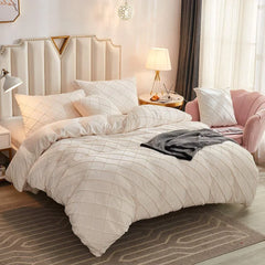 Luxury Velvet Pinch Pleats Duvet Cover Set - Off White