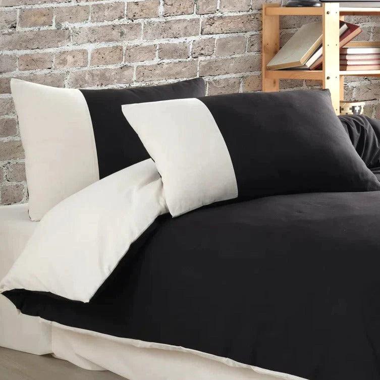 Plain Dyed Reversible Cotton Duvet Cover Set - Off White & Black