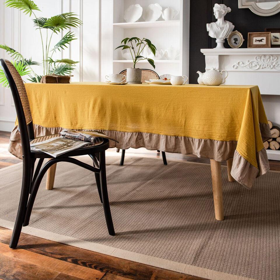 Flounce Stitching Cotton Table Covers-Yellow