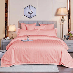 Cotton Satin Stripe Duvet Cover Set Peach