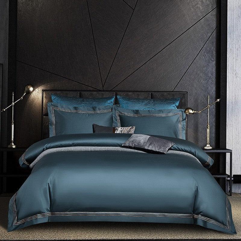 Embroidered Luxury Duvet Set-Peacock Blue