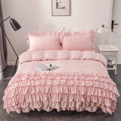 Luxury Cotton Frilled Duvet Set Pink...