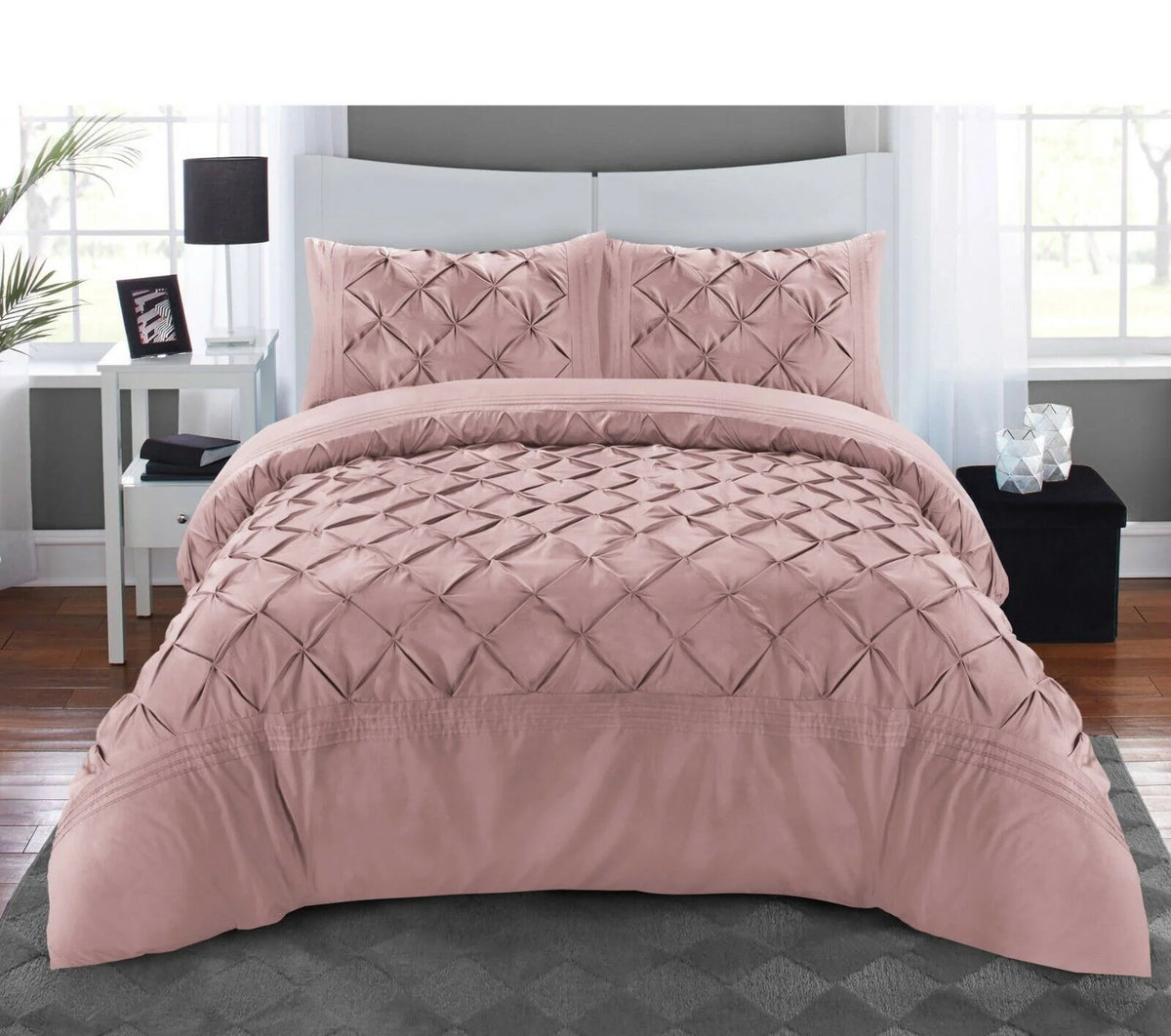 Luxury Satin Pintuck Duvet Cover Set - Rose Pink