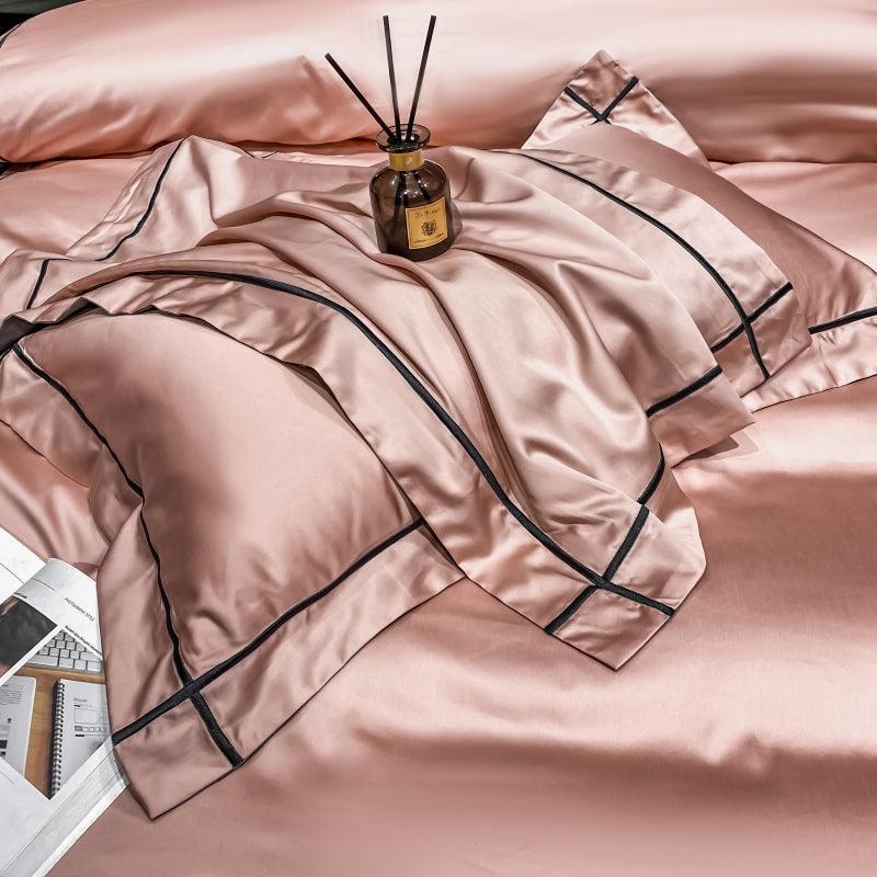 Embroidered Luxury Duvet Set-Pink With Black Baratta Stitch