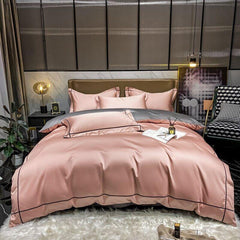 Embroidered Luxury Duvet Set-Pink With Black Baratta Stitch