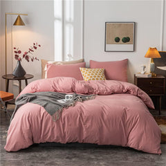 Plain Dyed Duvet Cover Set-Pink