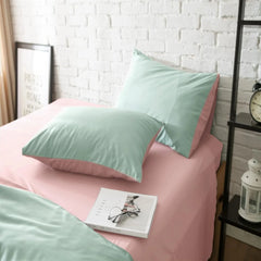 Plain Dyed Reversible Cotton Duvet Cover Set - Pink & Light Green