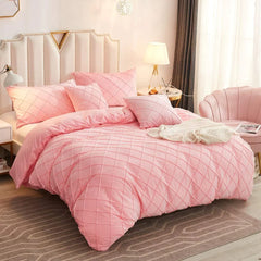 Luxury Velvet Pinch Pleats Duvet Cover Set -Pink