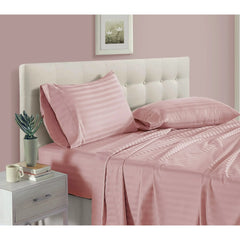 Luxury Strip Satin Bed Sheet Set - Pink