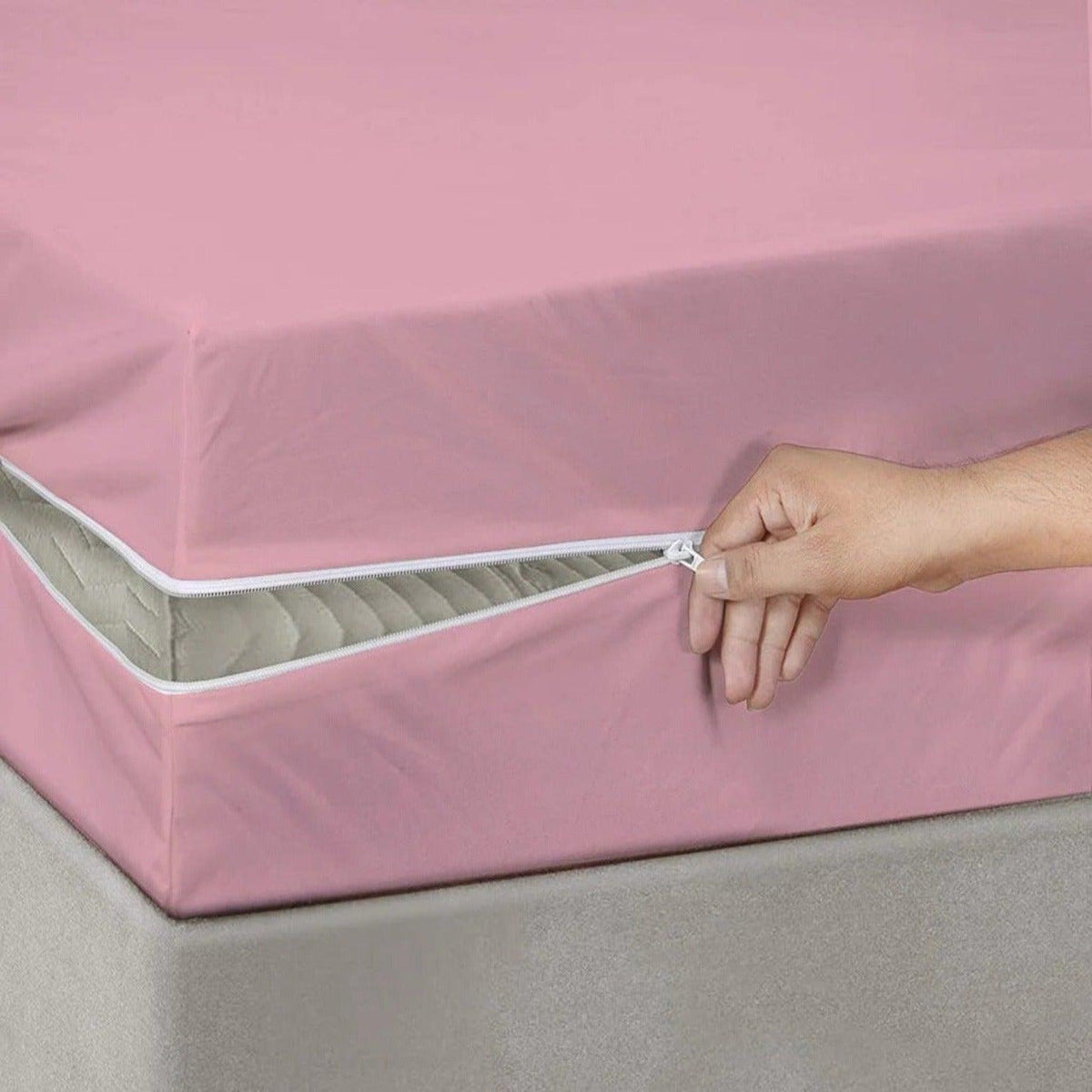 Cotton Zipper Mattress Cover - Pink