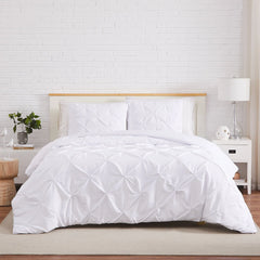 Luxury Cotton Satin Pintuck Duvet Cover Set - White