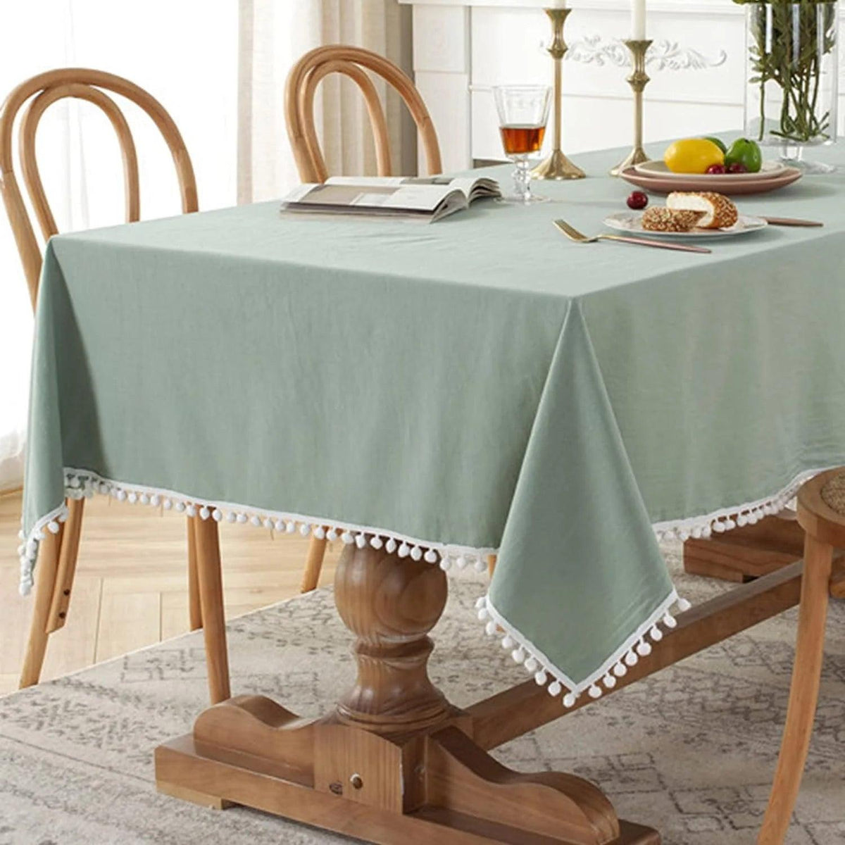 Pompoms Stitching Table Cover - Sage Green