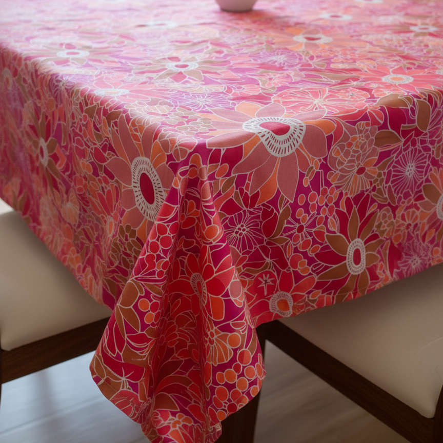 Printed Cotton Duck Table Cover-Pink Vibrant Floral
