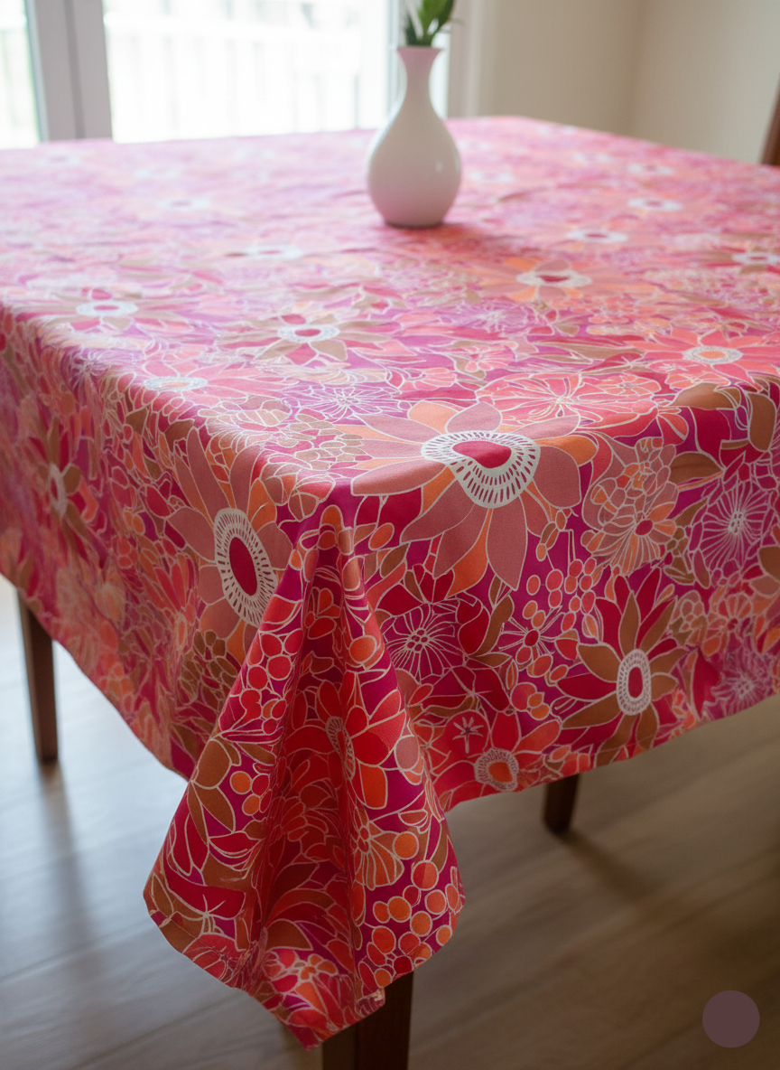 Printed Cotton Duck Table Cover-Pink Vibrant Floral