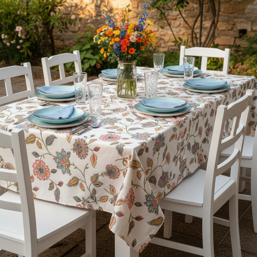 Printed Cotton Duck Table Cover-Premium Floral Bloom