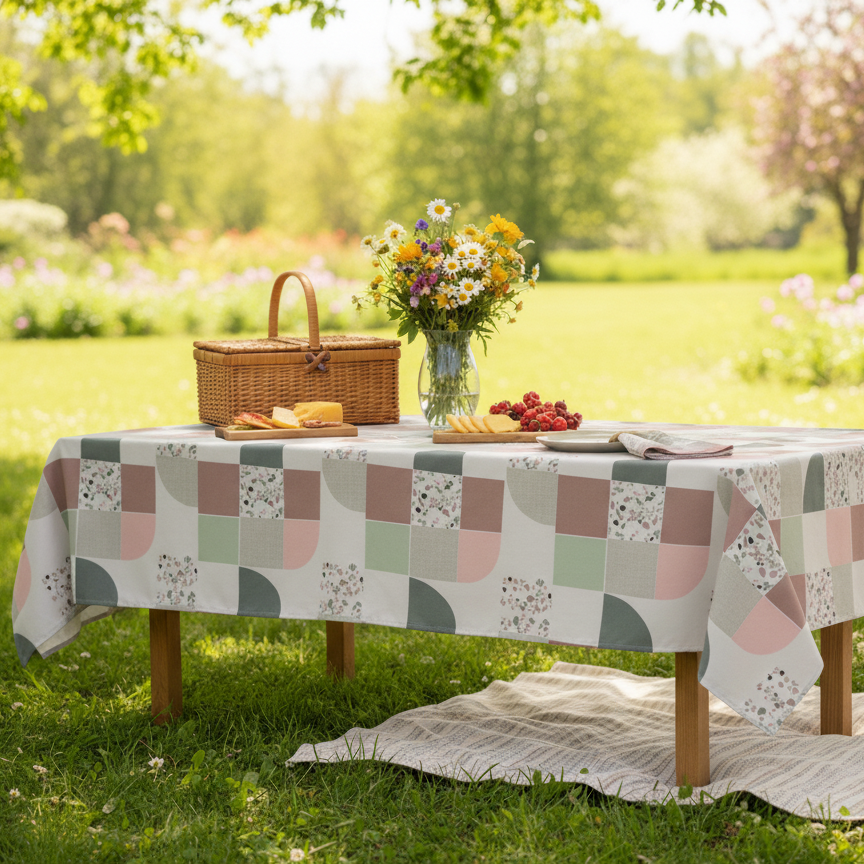 Printed Cotton Satin Table Cover-Geometric Bliss