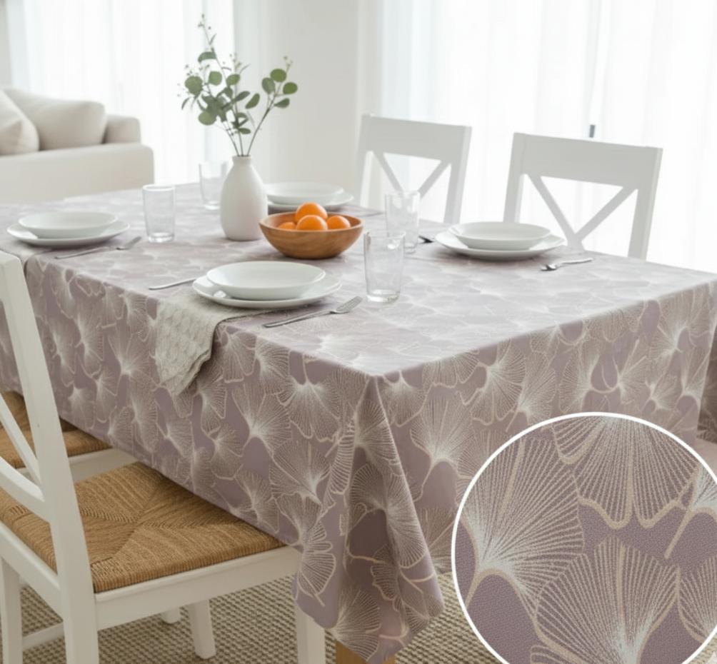 Printed Cotton Satin Table Cover- Ginkgo Leaves