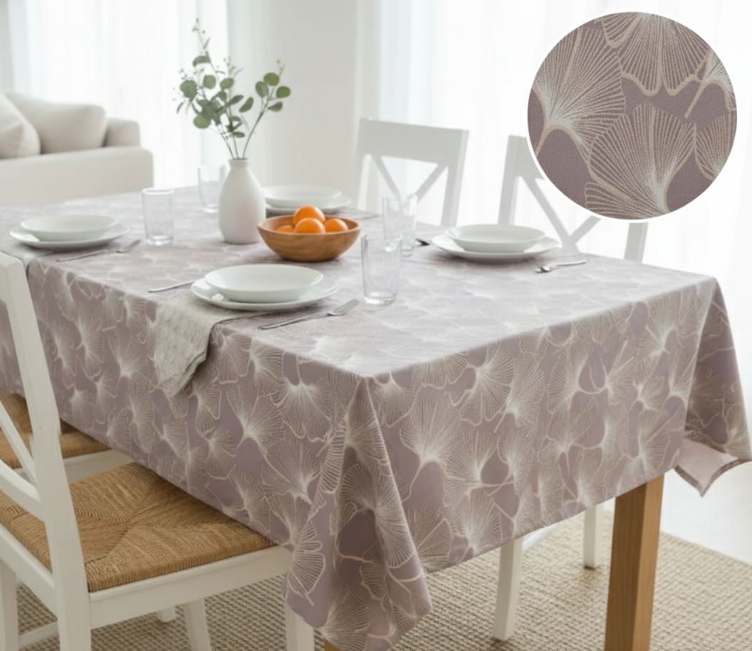 Printed Cotton Satin Table Cover- Ginkgo Leaves