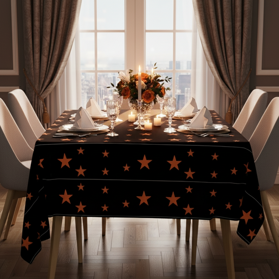 Printed Cotton Table Cover-Stellar Black