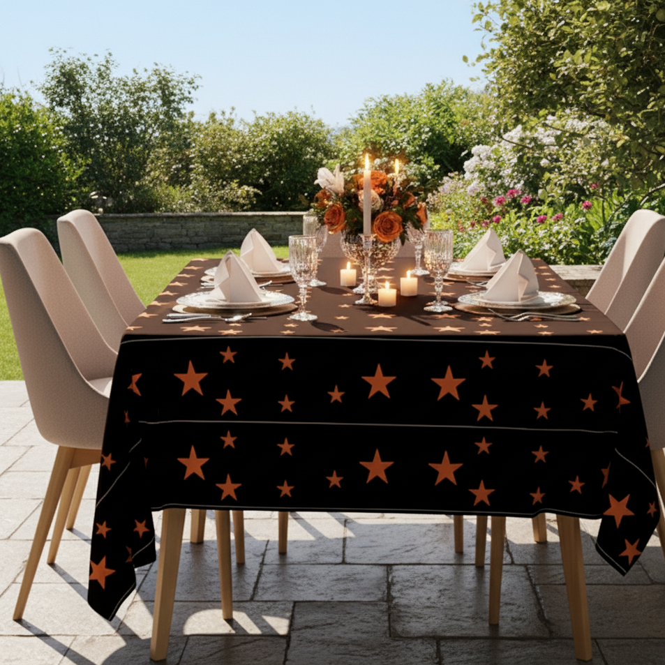 Printed Cotton Table Cover-Stellar Black