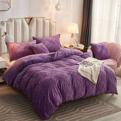 Luxury Velvet Pinch Pleats Duvet Cover Set -Purple