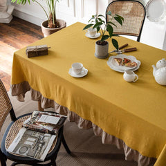 Flounce Stitching Cotton Table Covers-Yellow