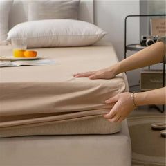 Cotton Fitted Bed Sheet with Pillows-Beige