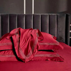 Embroidered Luxury Duvet Set-Red