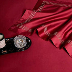 Embroidered Luxury Duvet Set-Red